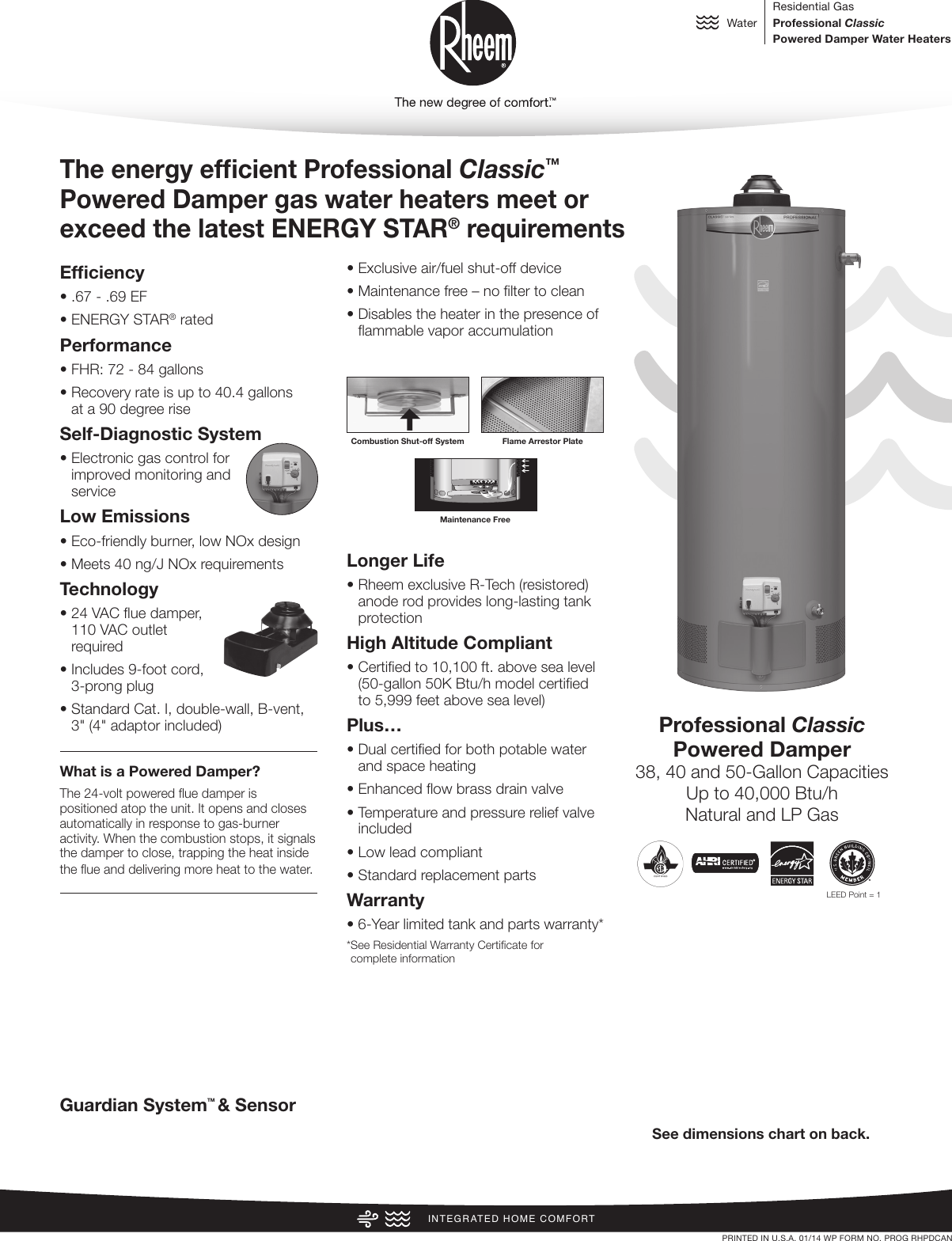 Page 1 of 2 - Rheem Rheem-Professional-Classic-Series-Powered-Damper-Specification-Sheet-  Rheem-professional-classic-series-powered-damper-specification-sheet