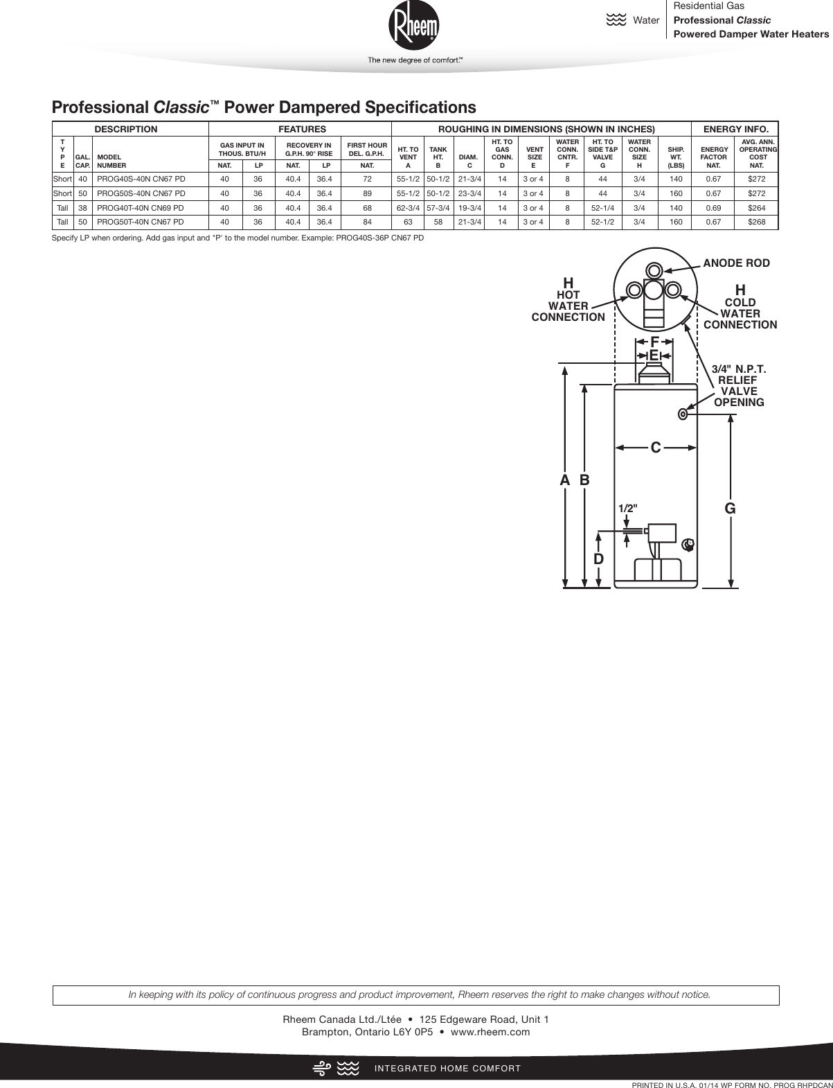 Page 2 of 2 - Rheem Rheem-Professional-Classic-Series-Powered-Damper-Specification-Sheet-  Rheem-professional-classic-series-powered-damper-specification-sheet
