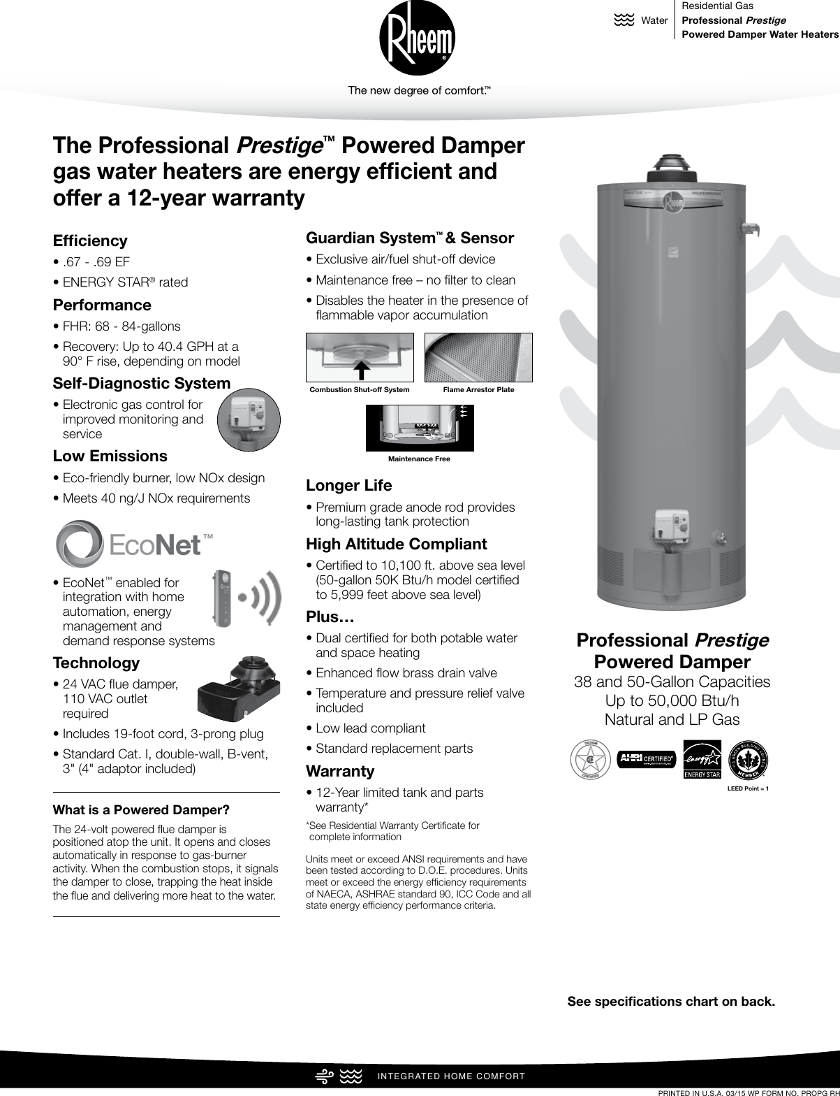 Rheem Professional Prestige Series Powered Damper Specification Sheet