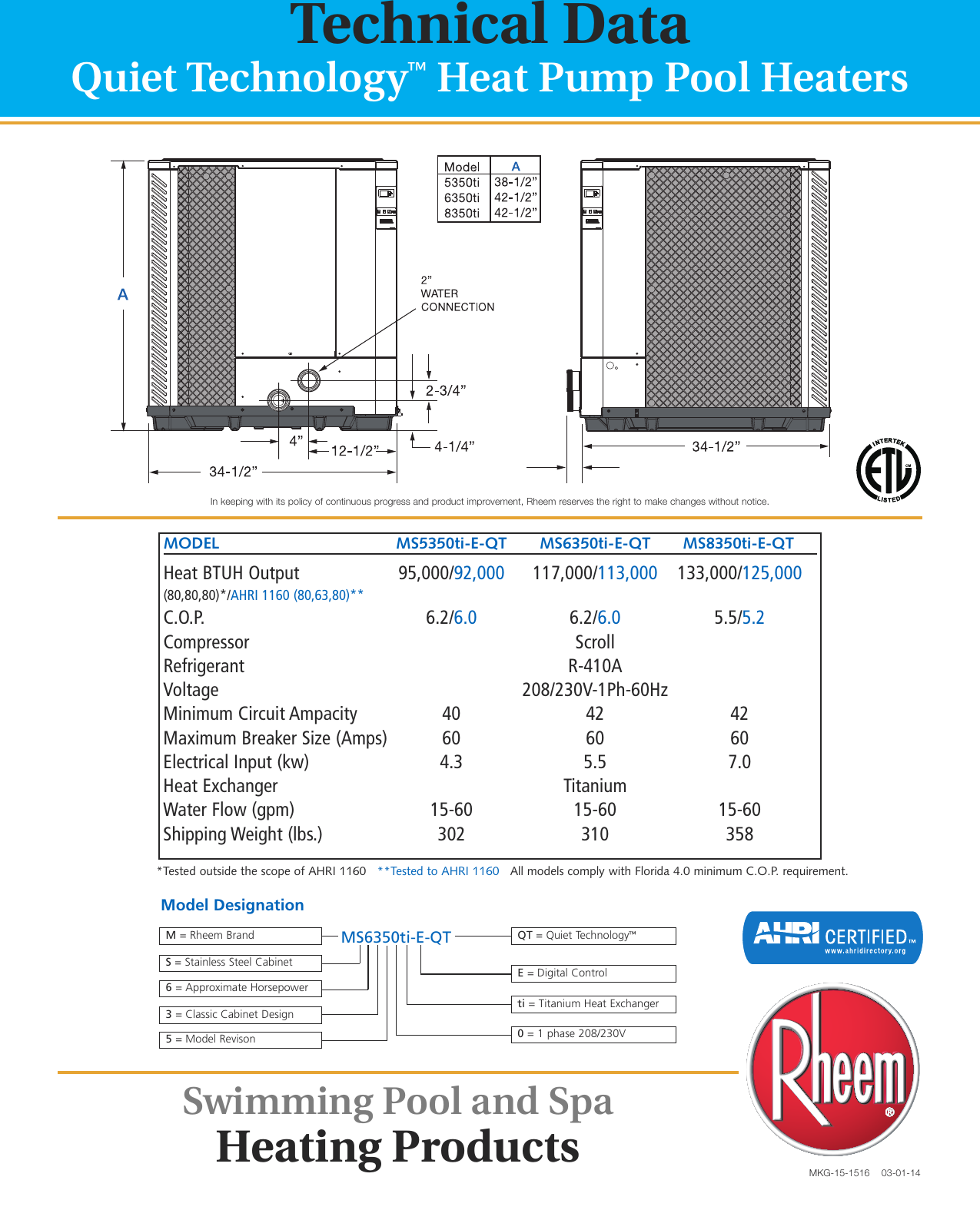 Page 1 of 2 - Rheem Rheem-Quiet-Technology-Heat-Pump-Brochure- Rheem-HP QT 2014  Rheem-quiet-technology-heat-pump-brochure