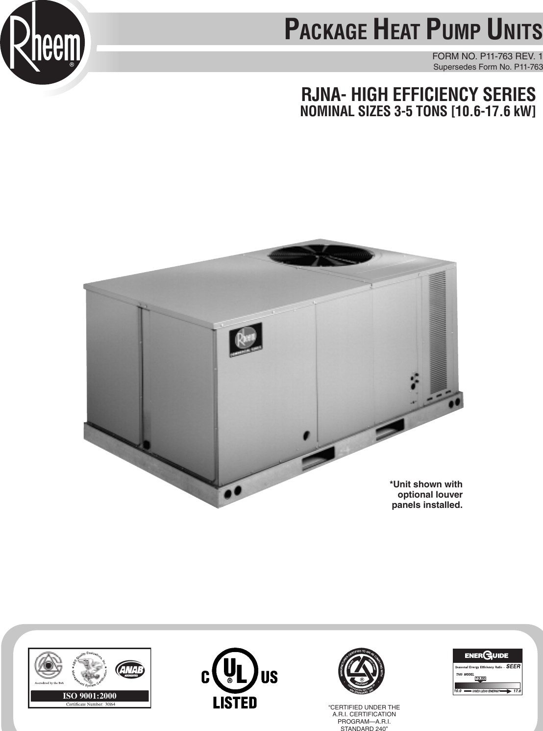 Rheem Rjna Series Users Manual P11 763 Rev. 1 Package Heat Pump