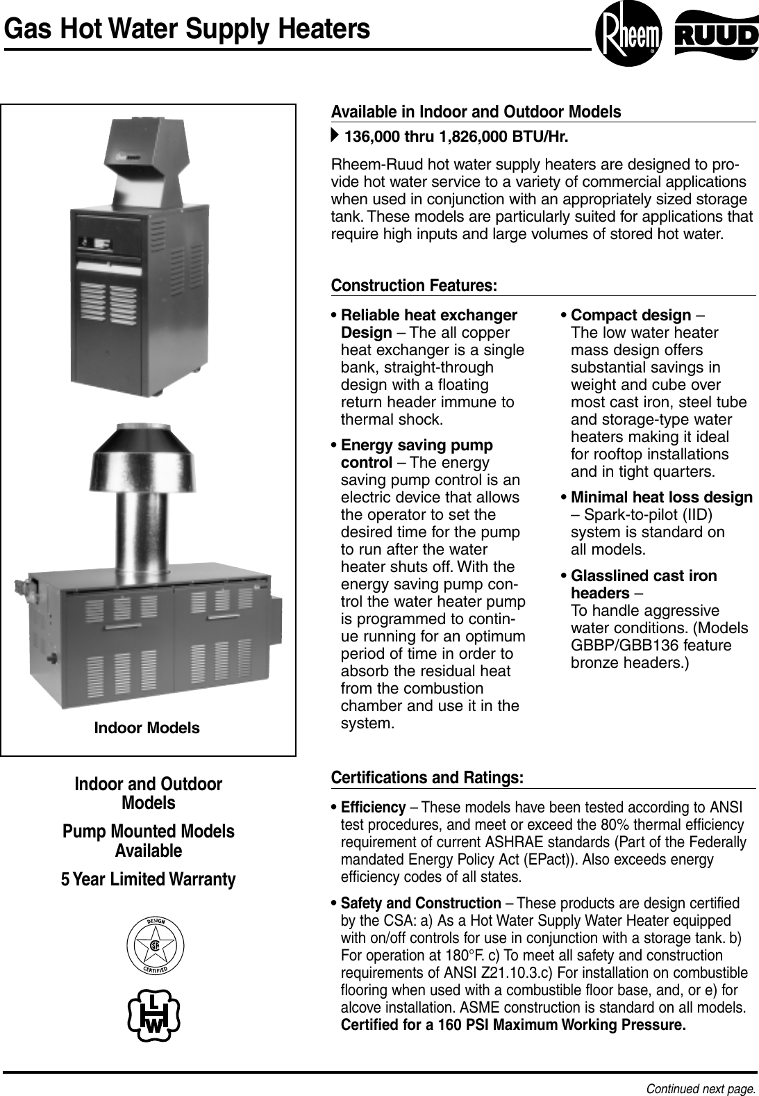 Page 1 of 6 - Rheem Rheem-Ruud-Gas-Hot-Water-Supply-Heaters-Users-Manual-  Rheem-ruud-gas-hot-water-supply-heaters-users-manual
