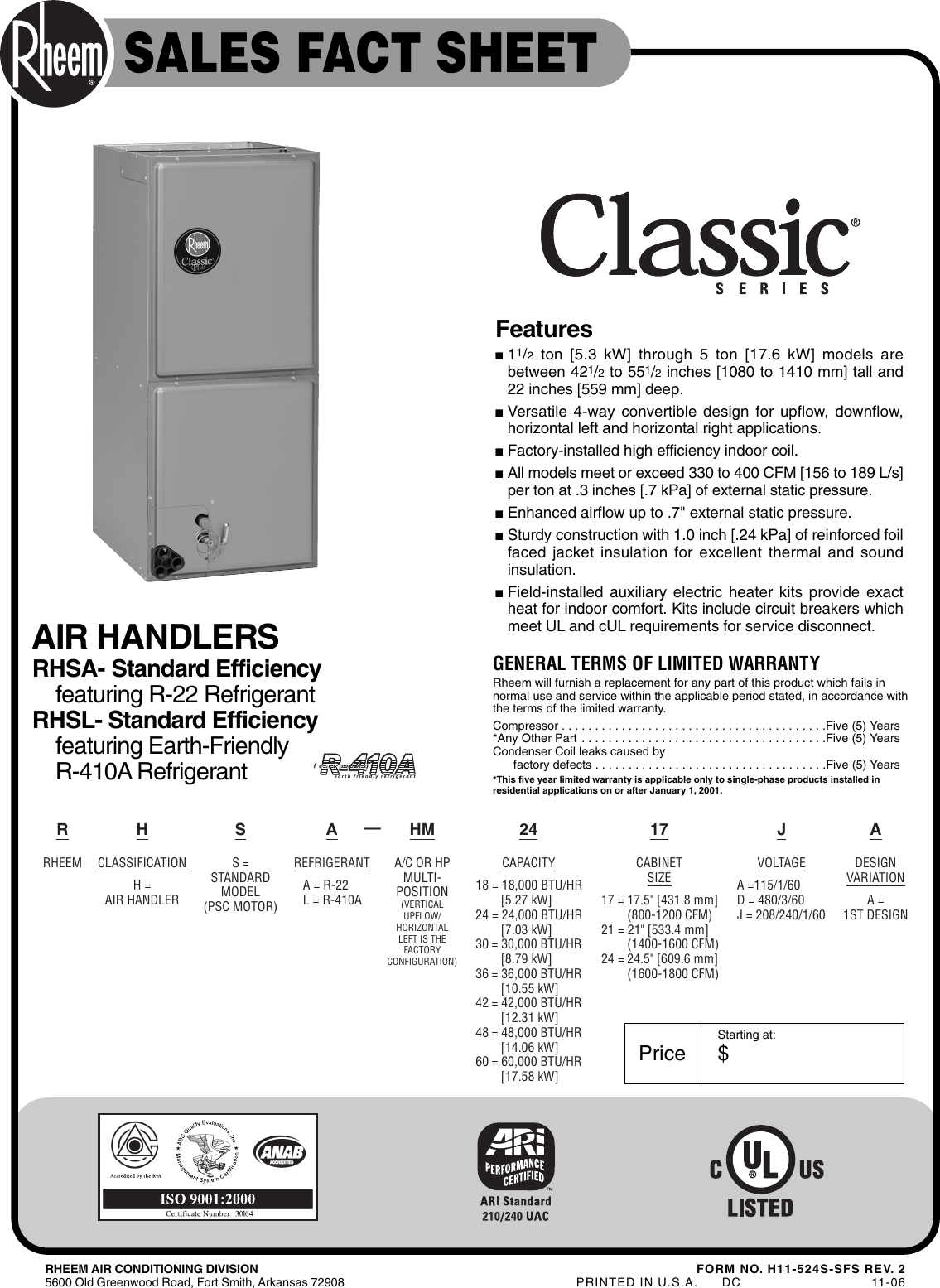 Page 1 of 1 - Rheem Rheem-Standard-Efficiency-Psc-Motor-Standard-N-Coil-Sales-Fact-Sheet-  Rheem-standard-efficiency-psc-motor-standard-n-coil-sales-fact-sheet