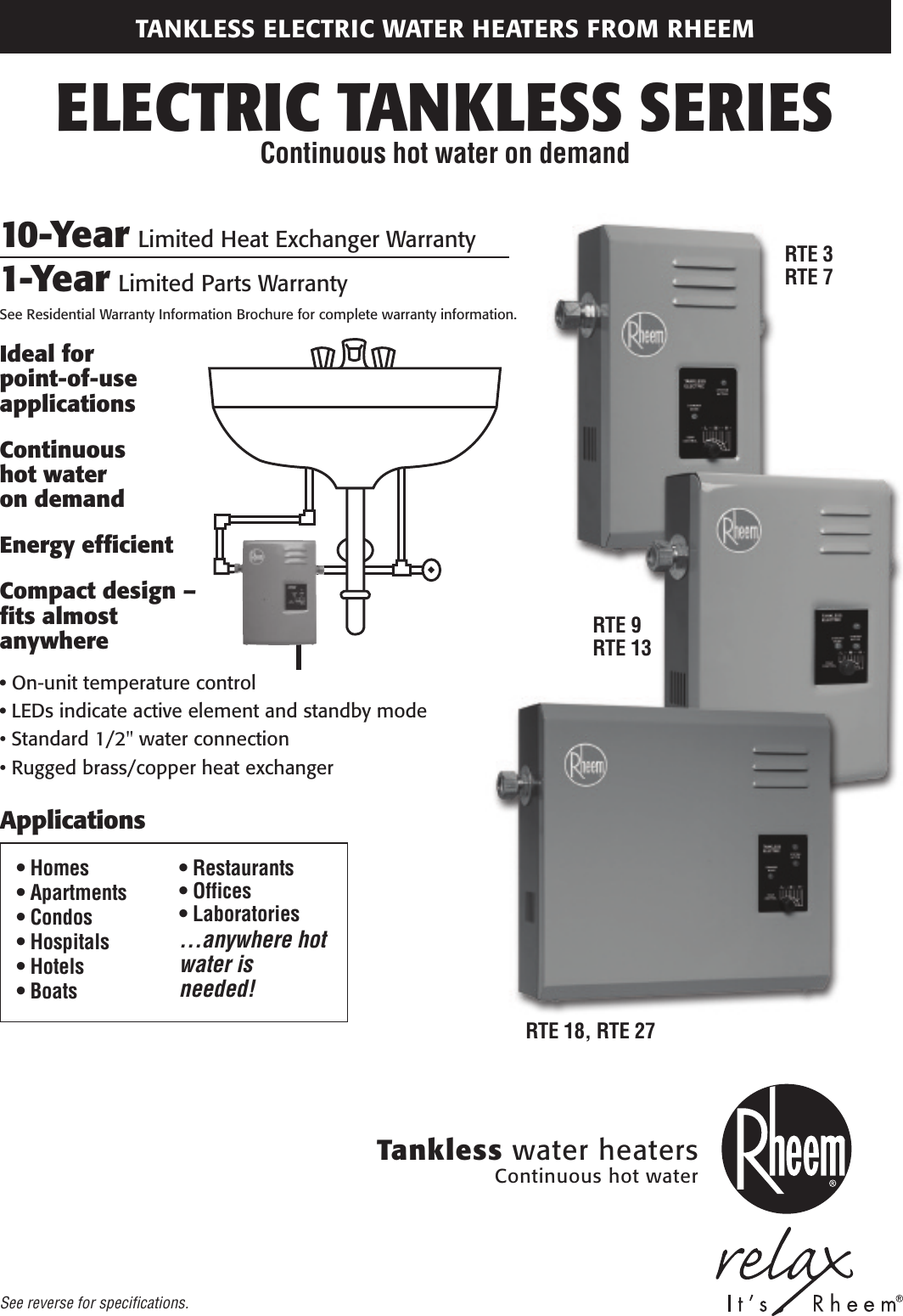 Rheem Water Heater Rte 13 Users Manual RR106rev3