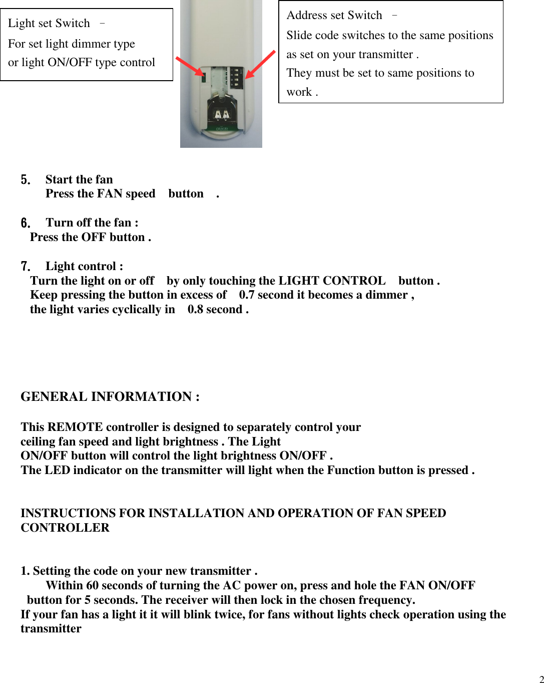Page 2 of Rhine Electronics Co 7238T Transmitter User Manual