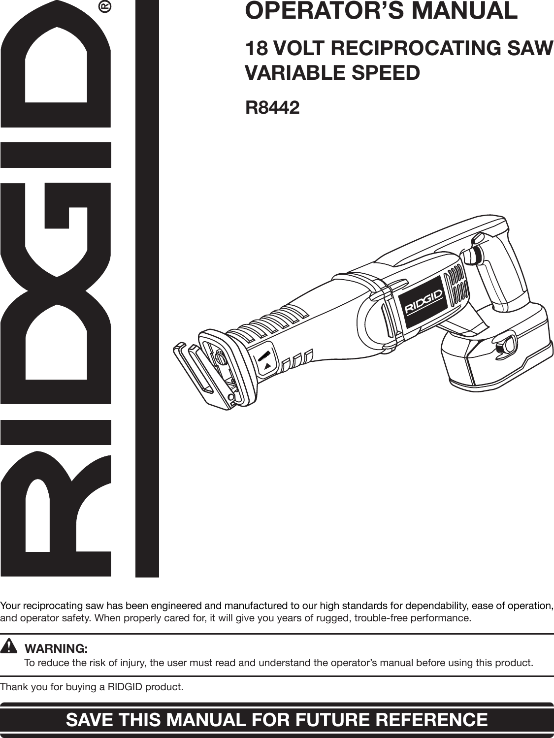 Ridgid R8442 Users Manual R8442 768 eng