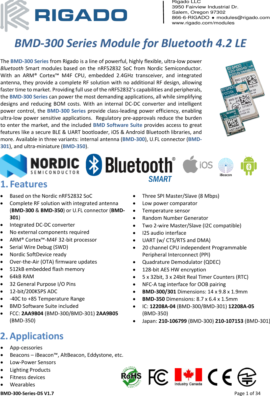 Rigado 05 BMD-350 User Manual BMD 300 Series Datasheet