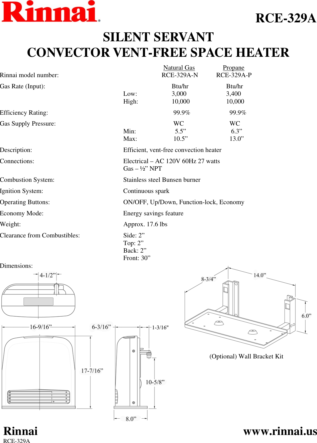 Rinnai Rce 329A Users Manual