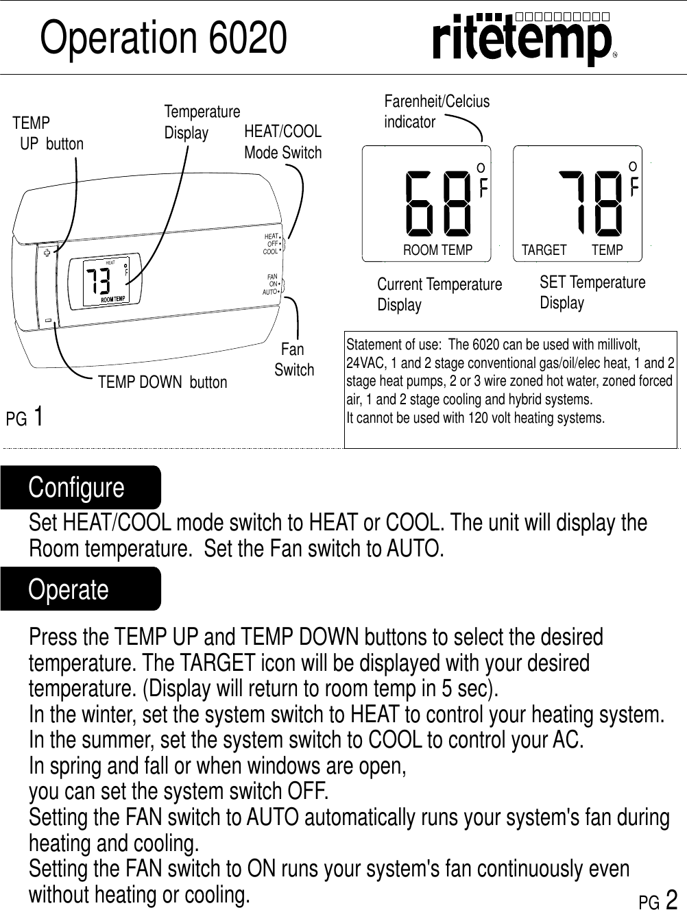 Page 1 of 2 - Ritetemp Ritetemp-6020-Owner-S-Manual