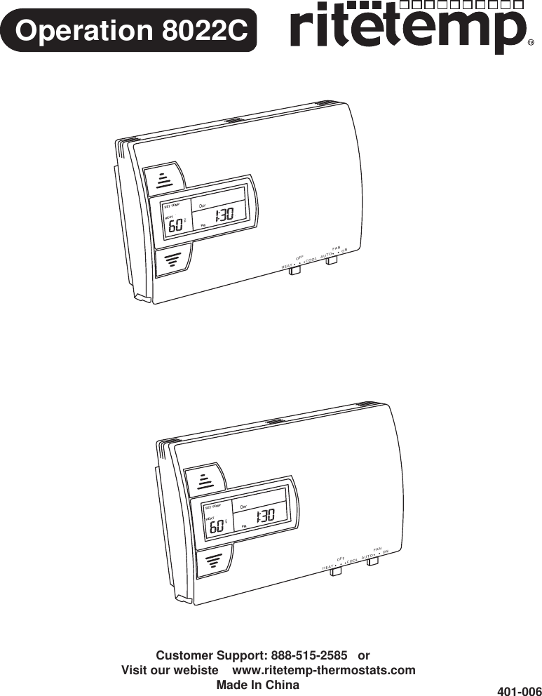 Page 1 of 7 - Ritetemp Ritetemp-8022C-Owner-S-Manual