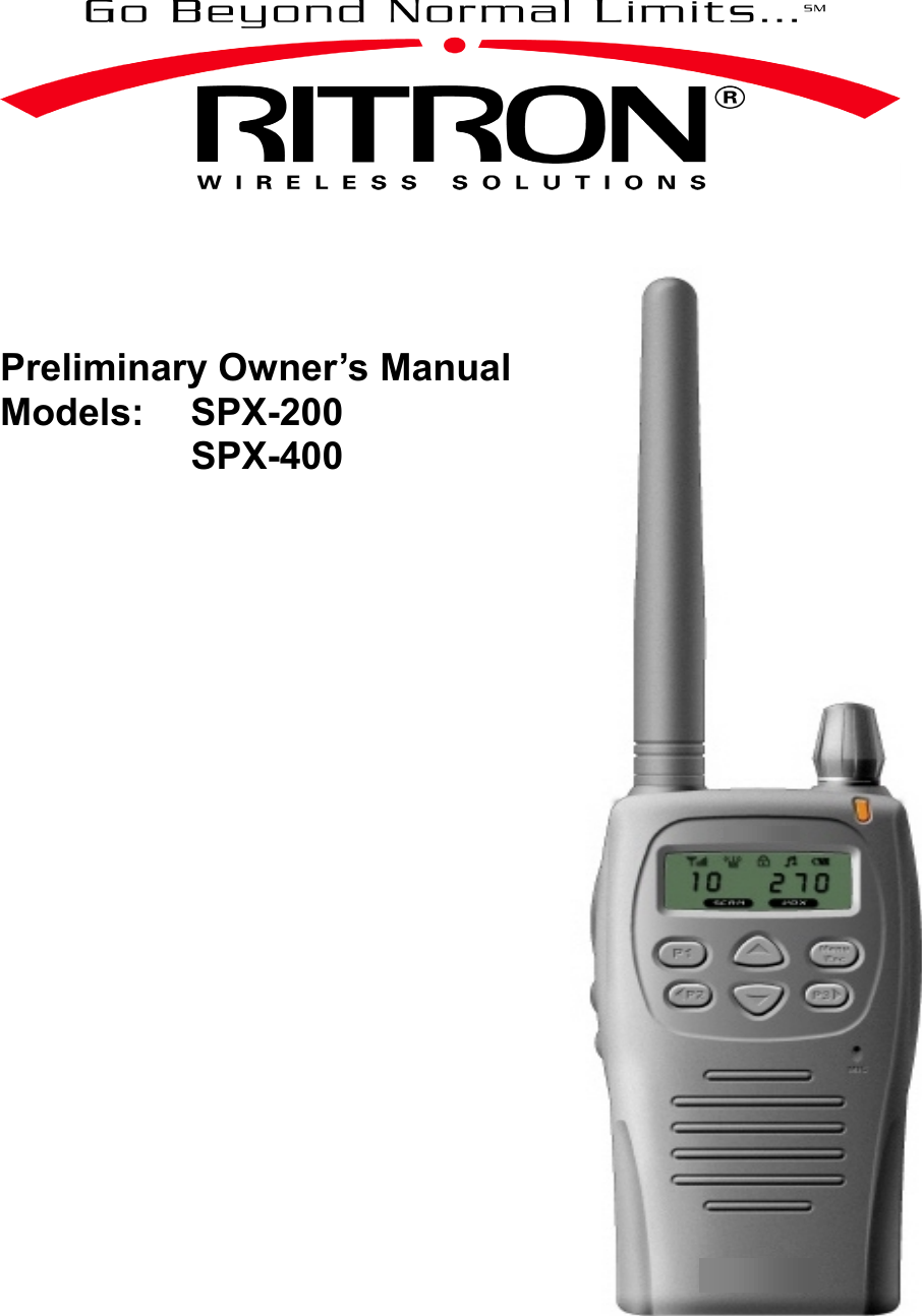 Preliminary Owner’s ManualModels: SPX-200SPX-400