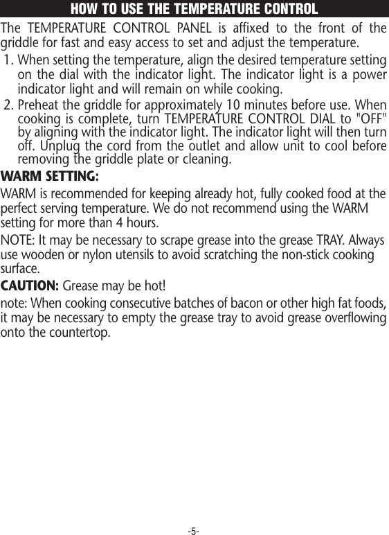 Page 5 of 8 - Rival Rival-Gr225-Owner-S-Manual GR22505EM2