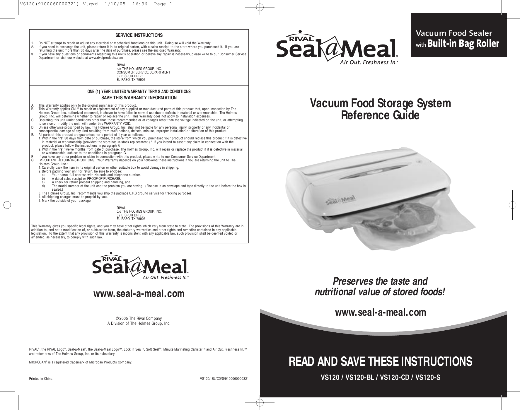 Page 1 of 8 - Rival Rival-Vs120-Users-Manual- VS120(9100060000321) V  Rival-vs120-users-manual