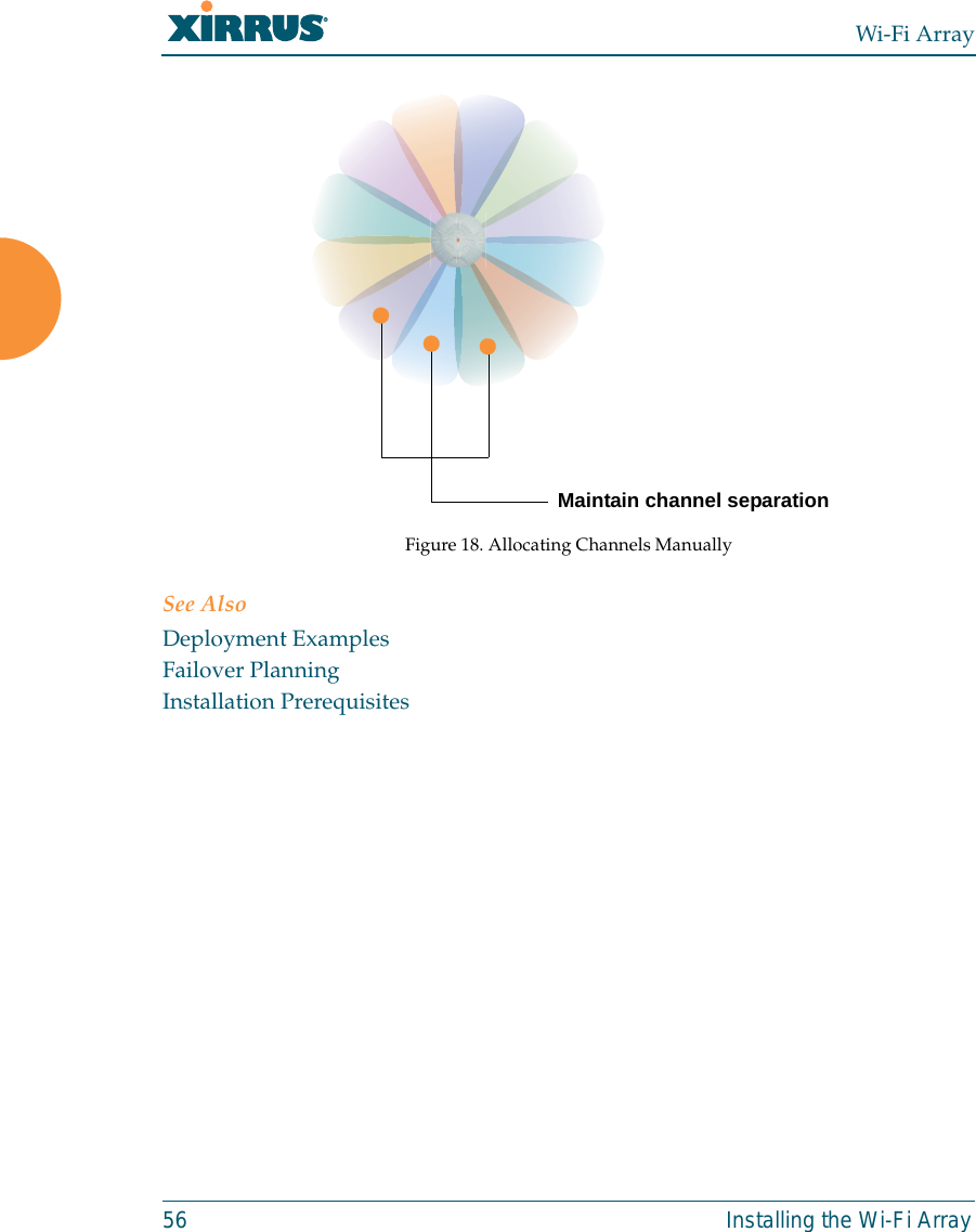 Wi-Fi Array56 Installing the Wi-Fi ArrayFigure 18. Allocating Channels ManuallySee AlsoDeployment ExamplesFailover PlanningInstallation PrerequisitesMaintain channel separation