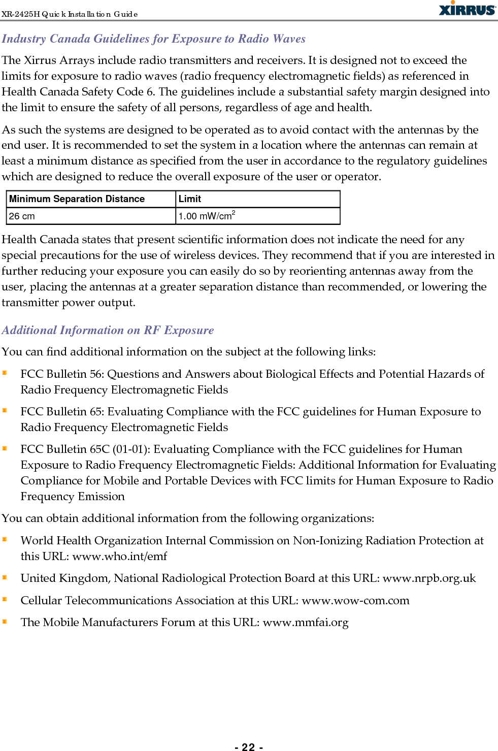 XR-2425H Quick Installation Guide    Notes     