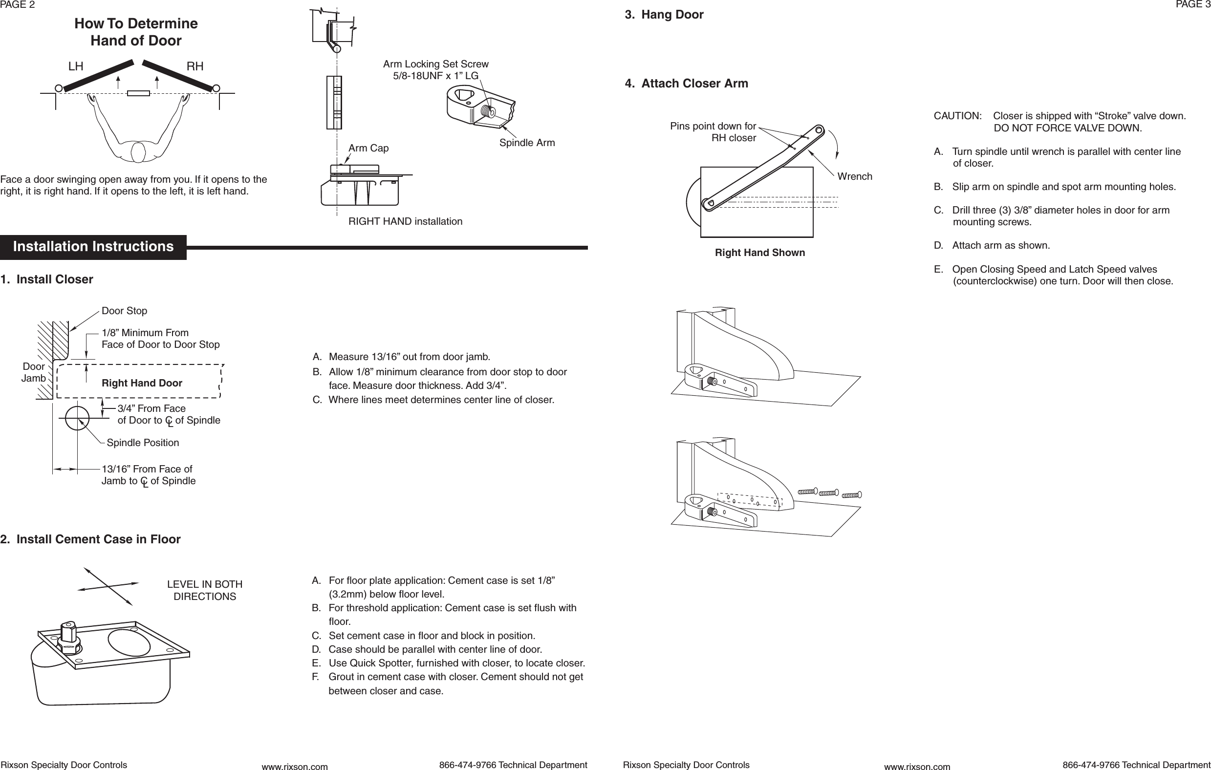 Page 2 of 2 - Rixson 2700HM (05-09) Floor Closer Installation Instructions