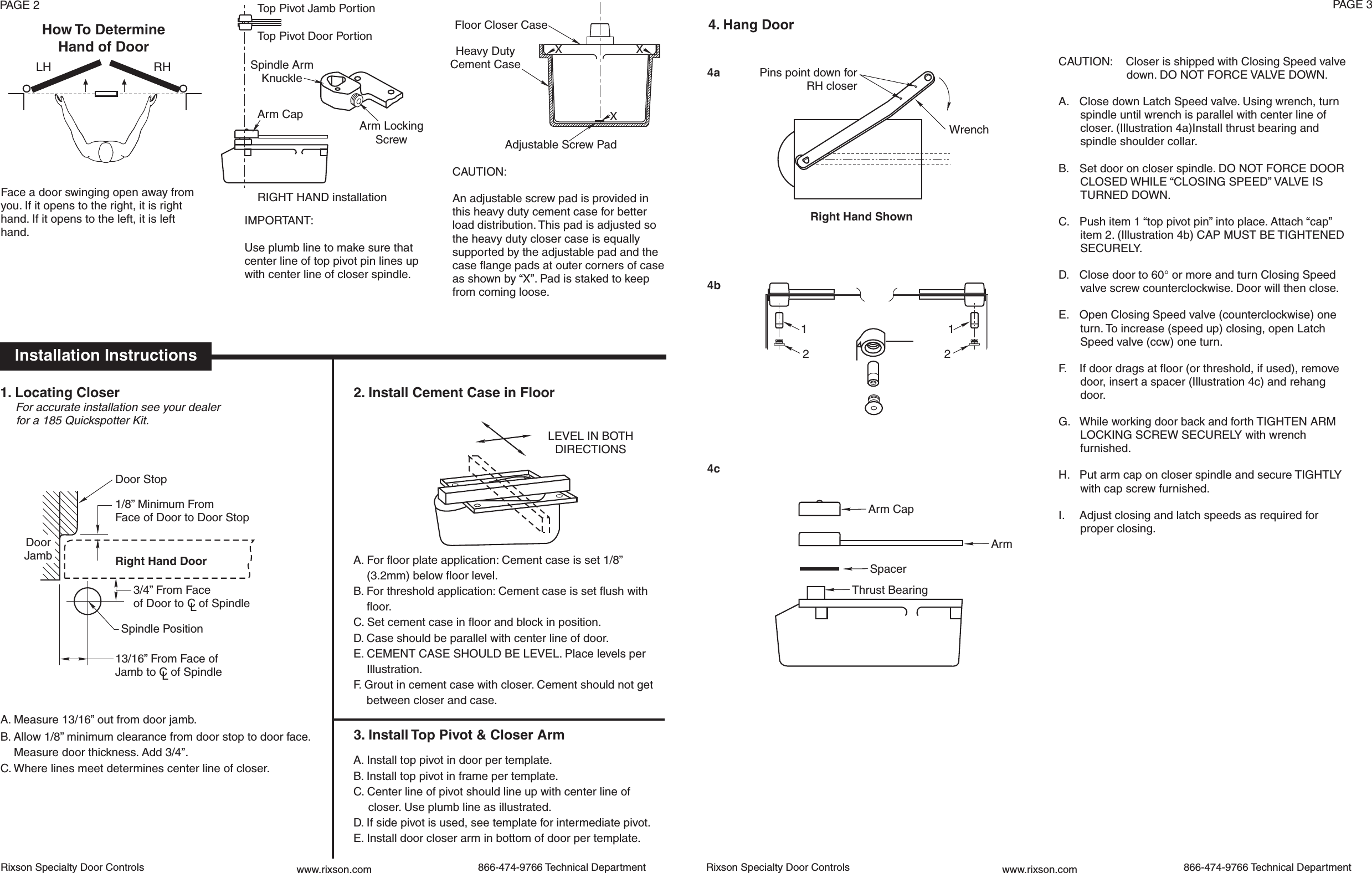 Page 2 of 2 - Rixson 2700L (10-09) Heavy Duty Floor Closers Installation Instructions