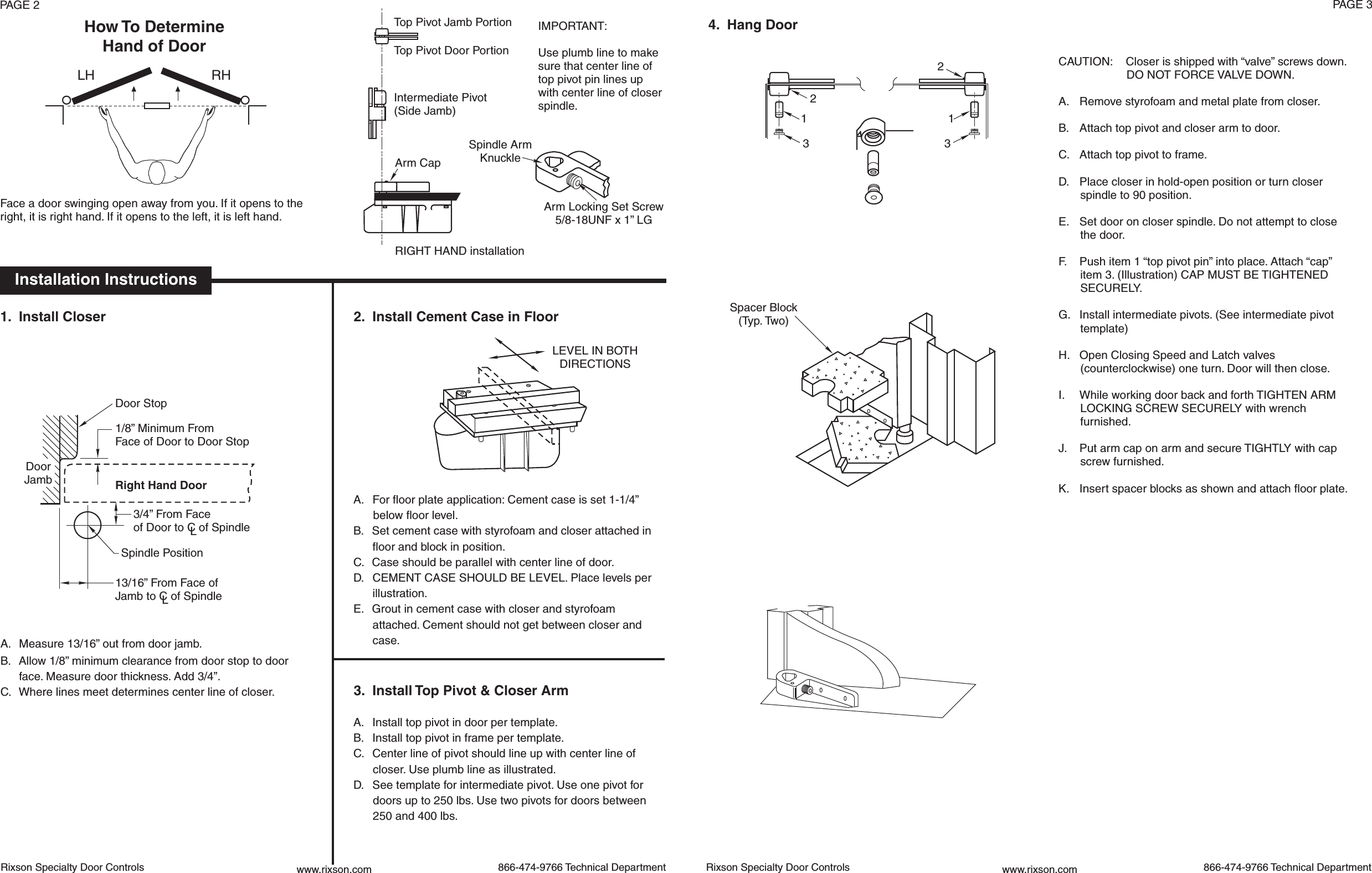 Page 2 of 2 - Rixson 2700Q (05-09) Removable Floor Closer With Plate Installation Instructions