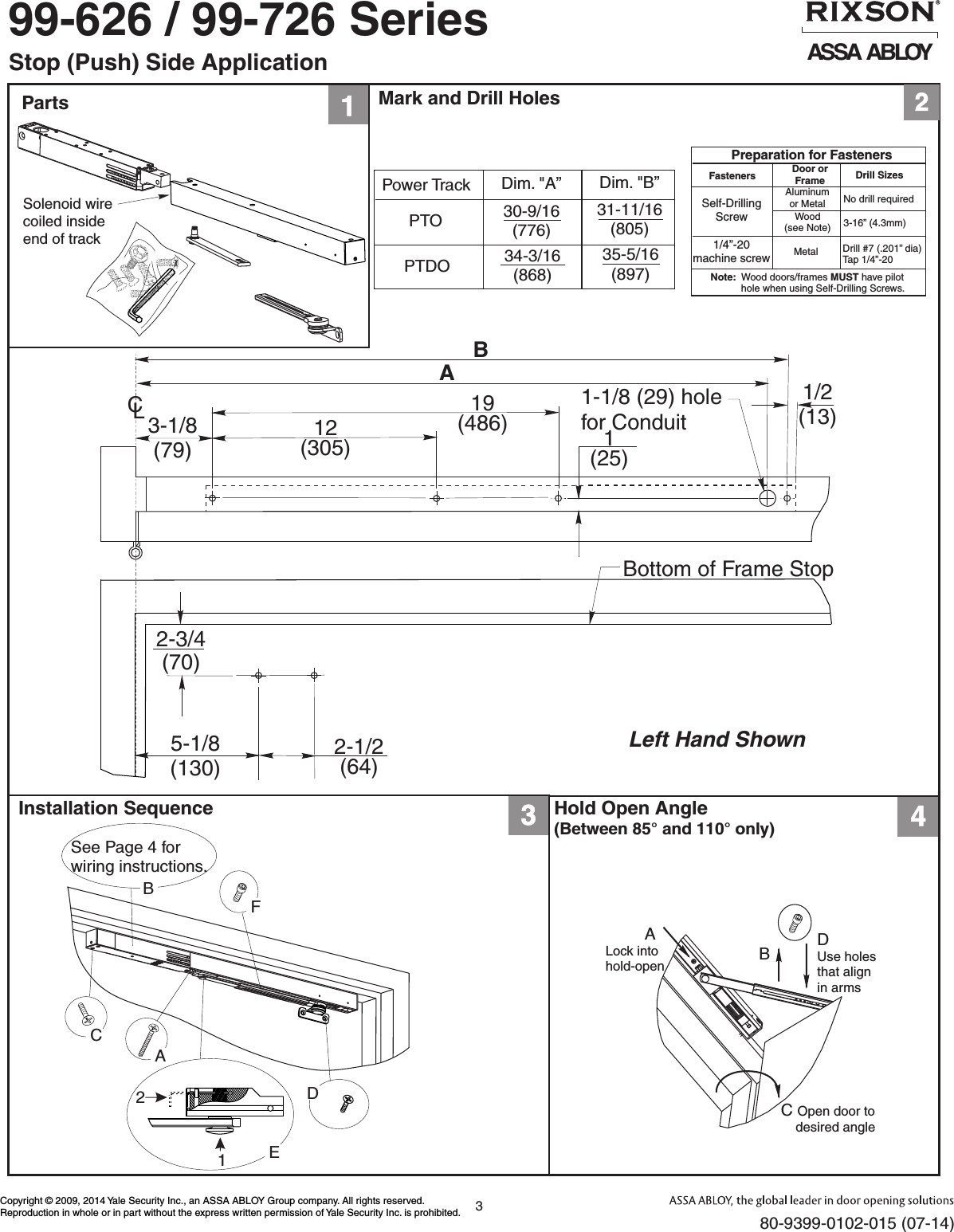 Page 3 of 4 - Rixson  Checkmate Series - S 99-826, 99-926, 99-626, 99-726 Installation Instructions 80-9399-0102-015