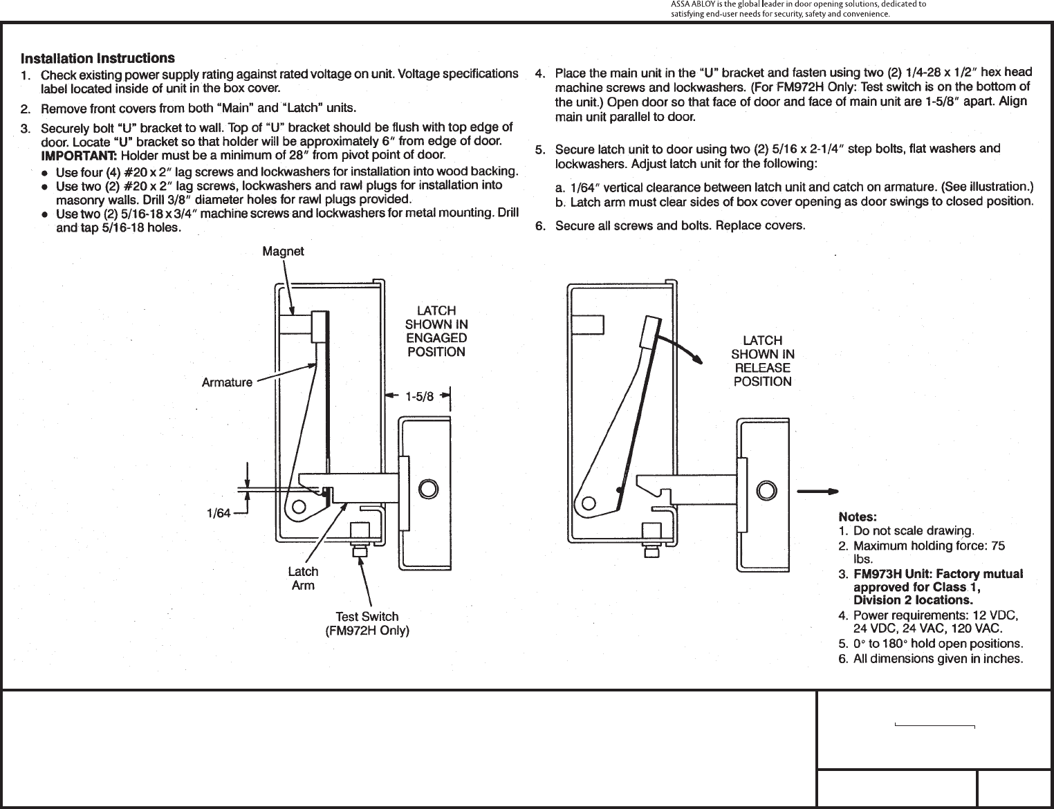 Rixson Dr100000 Fm972h And Fm973h Door Release Swinging