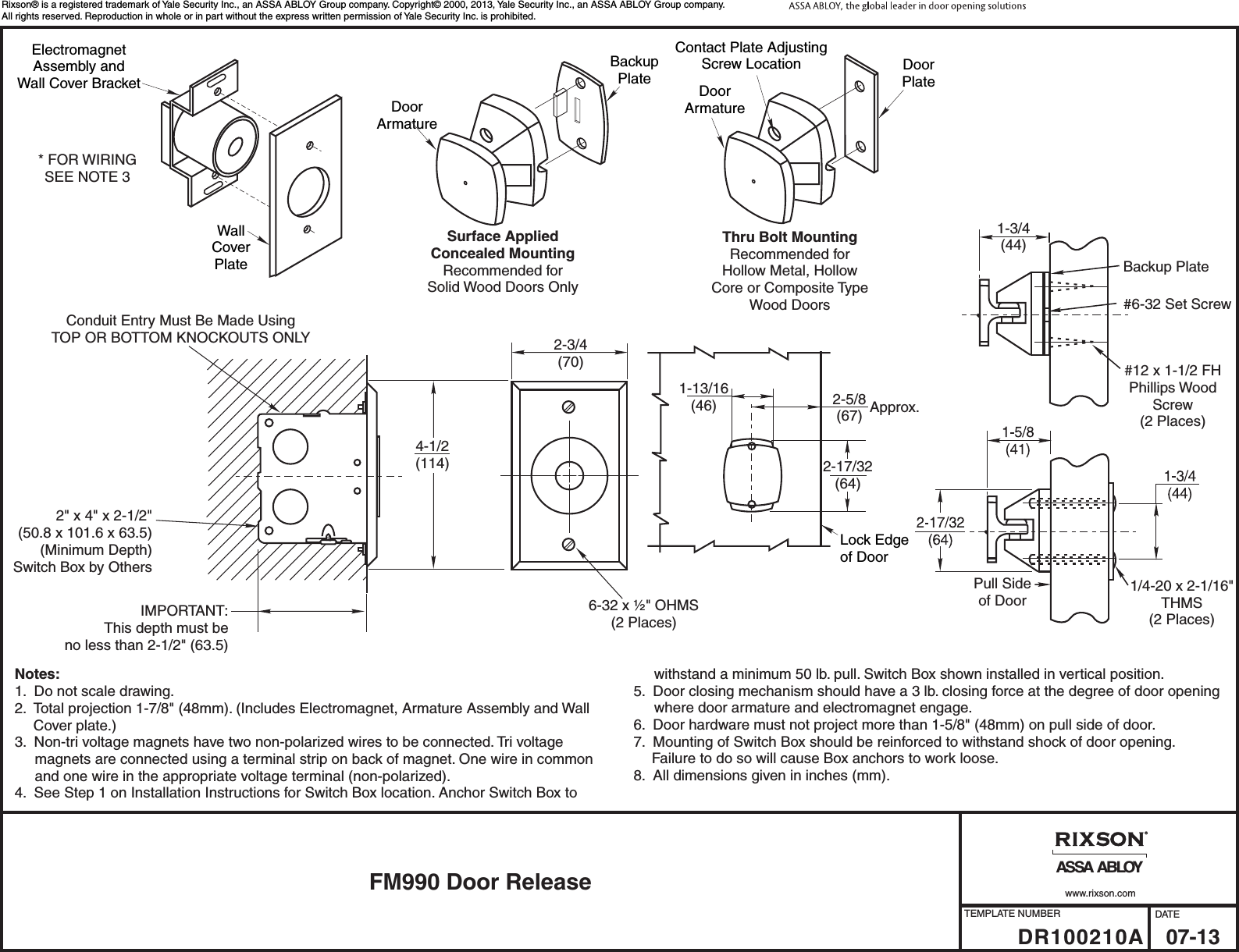 Page 1 of 2 - Rixson  FM990 Door Release DR100210