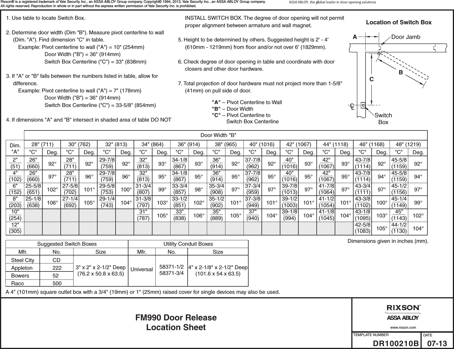 Page 2 of 2 - Rixson  FM990 Door Release DR100210