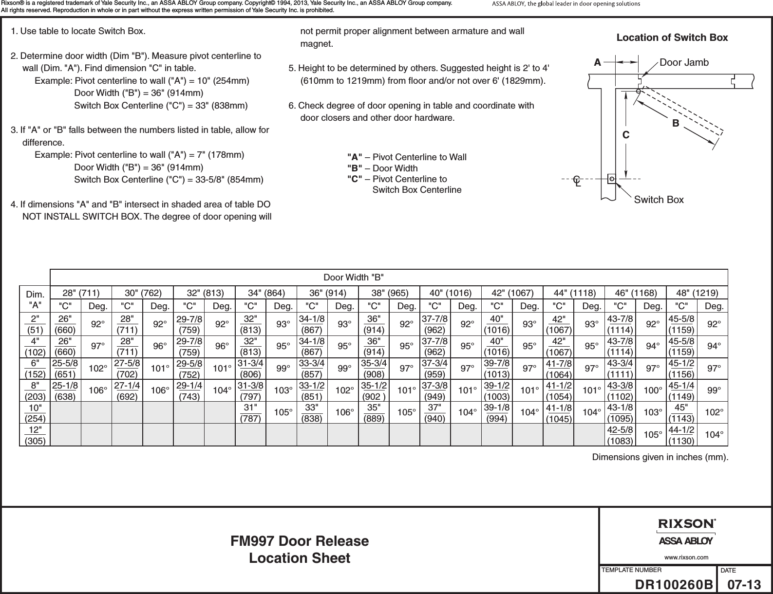 Page 2 of 2 - Rixson  FM997 Door Release DR100260