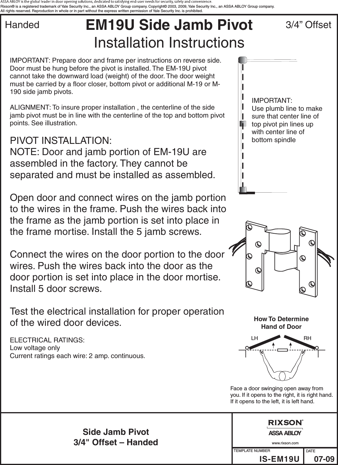 Page 2 of 2 - Rixson IS-EM19U Side Jamb Pivot 3/4 Offset - Handed