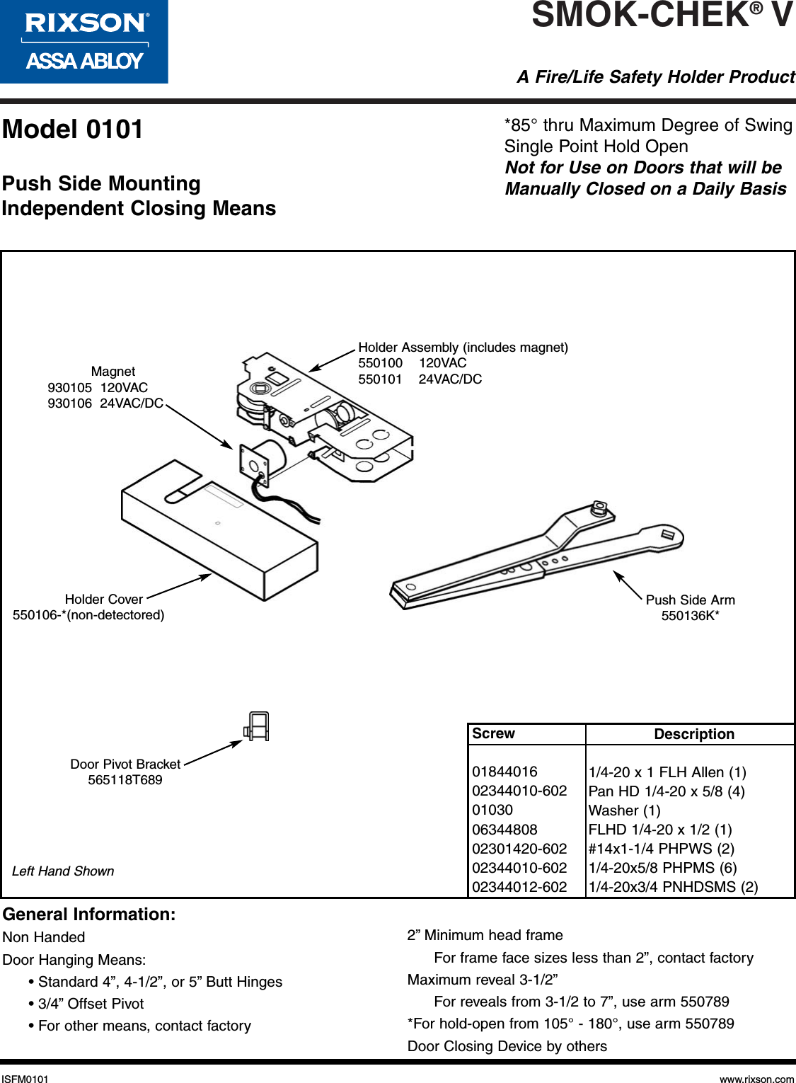 Page 1 of 4 - Rixson 0101 (07-09) Smok-Chek V  ISFM0101