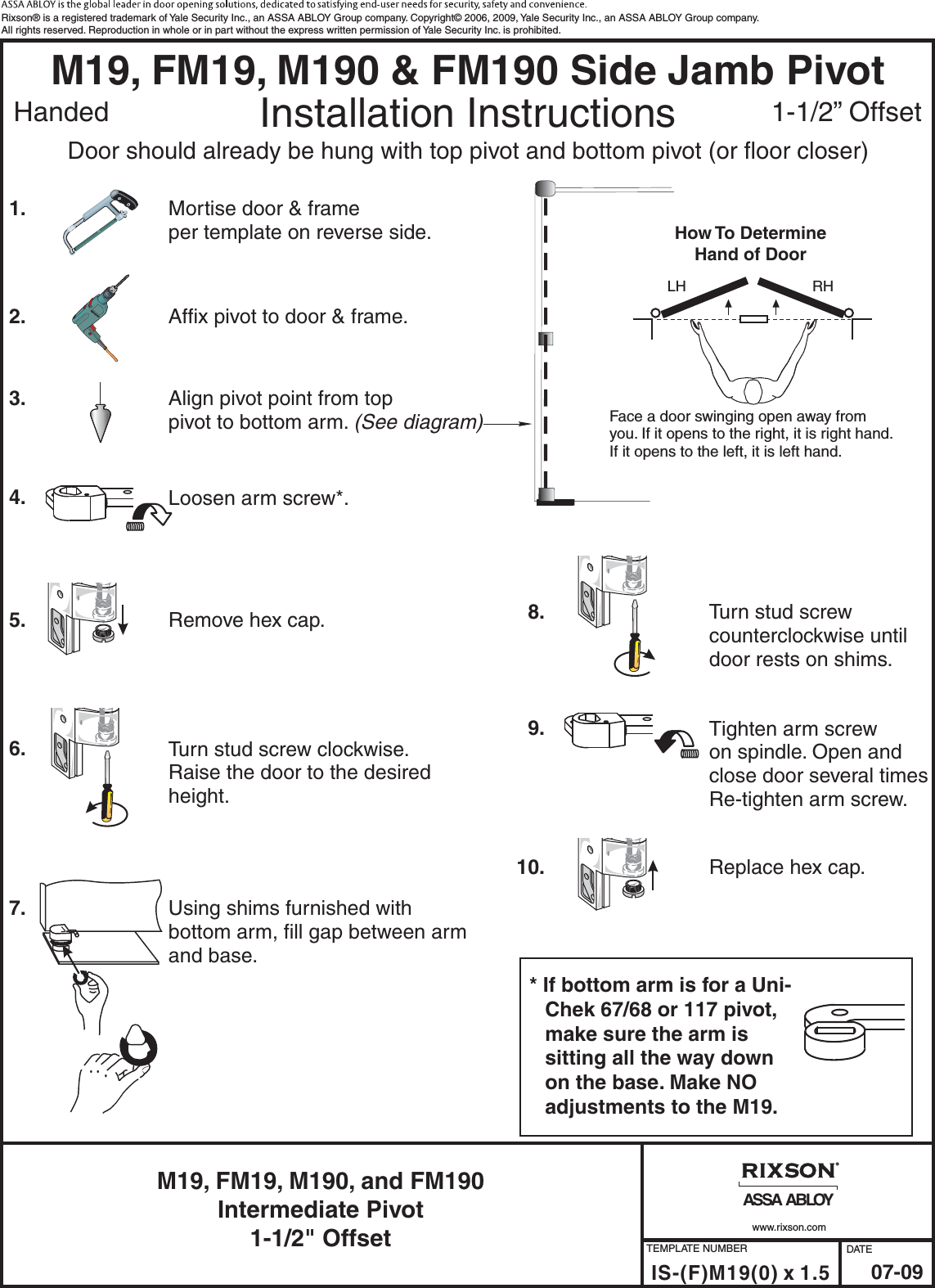 Page 2 of 2 - Rixson IS-(F)M19(0) X 1.5 M19, FM19, M190, FM190 Intermediate Pivot 1-1/2' Offset IS-FM190x1.5