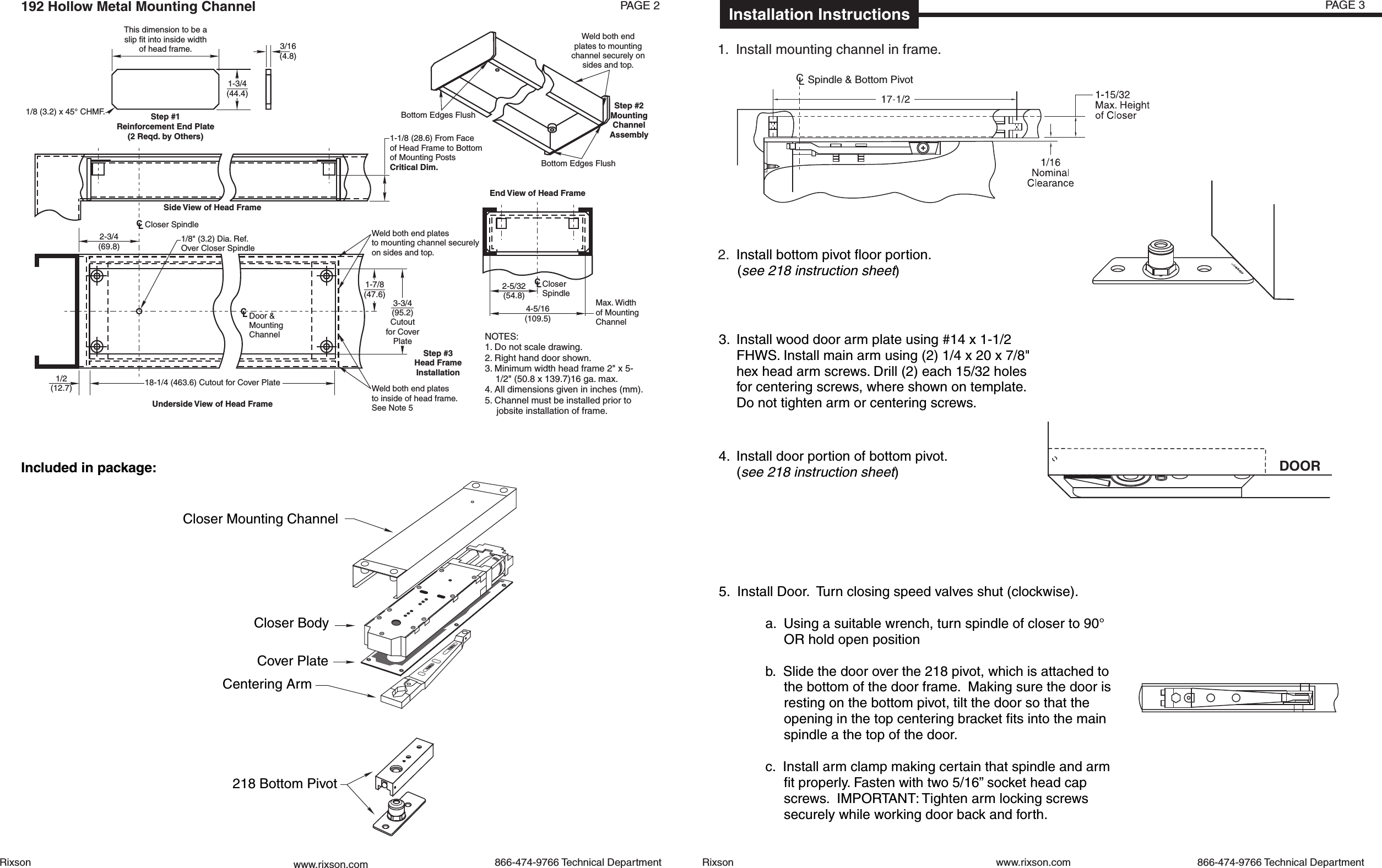 Page 2 of 2 - Rixson  MW700 Series Overhead Concealed Closer Installation Instructions IS-MW70012-14