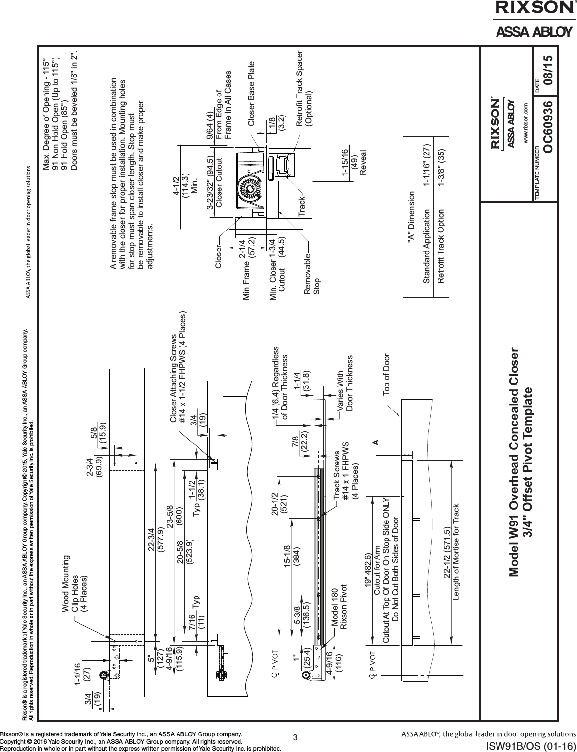 Page 3 of 10 - Rixson ISW91B_OS (01-16)  W91 Overhead Concealed Closers Wood Frame Installation Instructions ISW91B OS01-16