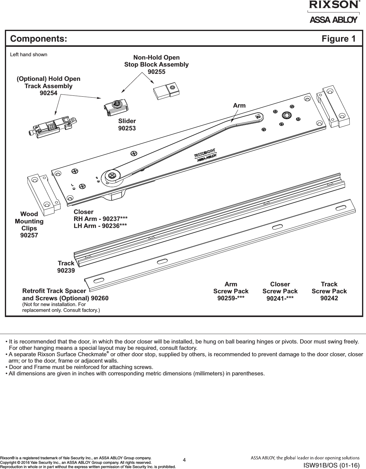 Page 4 of 10 - Rixson ISW91B_OS (01-16)  W91 Overhead Concealed Closers Wood Frame Installation Instructions ISW91B OS01-16