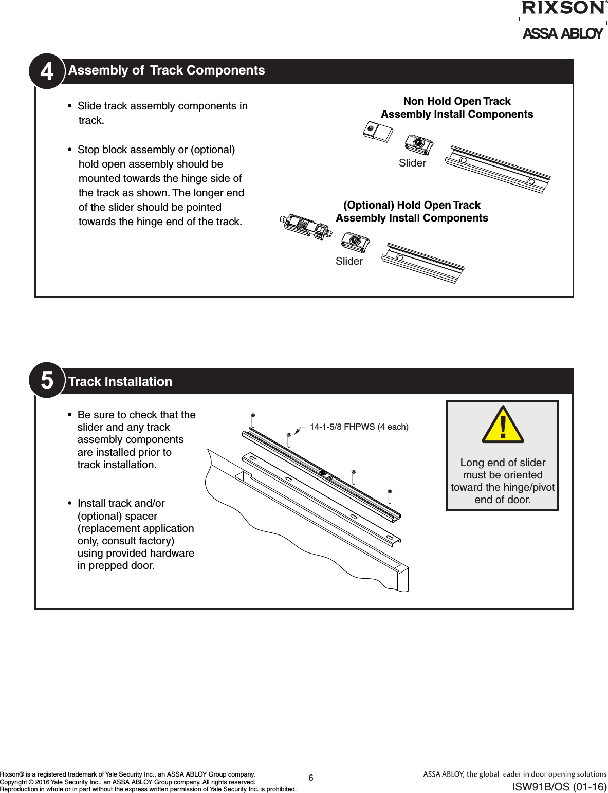 Page 6 of 10 - Rixson ISW91B_OS (01-16)  W91 Overhead Concealed Closers Wood Frame Installation Instructions ISW91B OS01-16