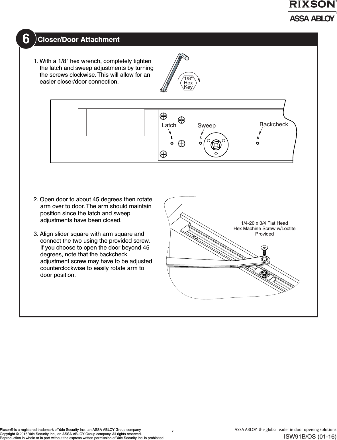 Page 7 of 10 - Rixson ISW91B_OS (01-16)  W91 Overhead Concealed Closers Wood Frame Installation Instructions ISW91B OS01-16