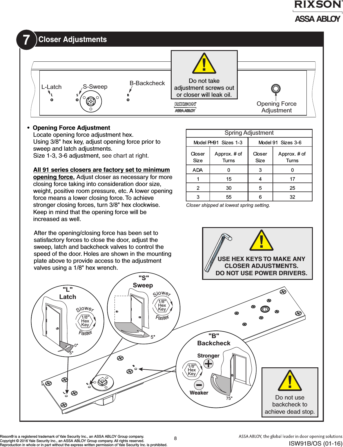 Page 8 of 10 - Rixson ISW91B_OS (01-16)  W91 Overhead Concealed Closers Wood Frame Installation Instructions ISW91B OS01-16