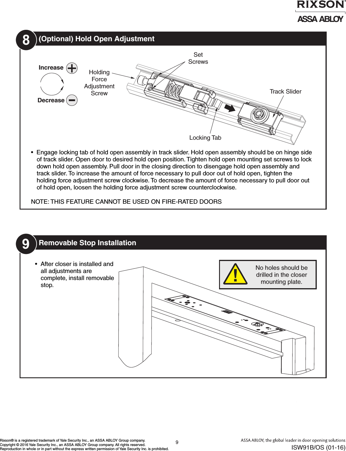 Page 9 of 10 - Rixson ISW91B_OS (01-16)  W91 Overhead Concealed Closers Wood Frame Installation Instructions ISW91B OS01-16