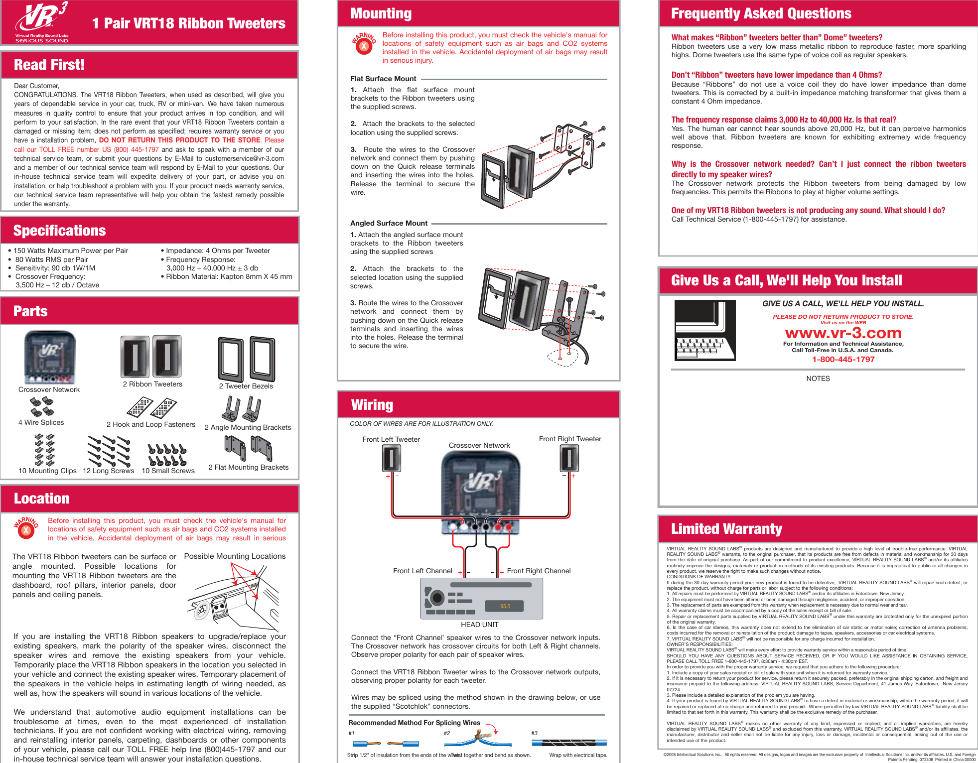 Roadmaster Ribbon Tweeters Vrt18 Users Manual
