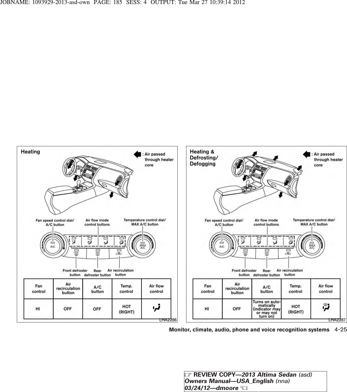 JOBNAME: 1093929-2013-asd-own PAGE: 185 SESS: 4 OUTPUT: Tue Mar 27 10:39:14 2012LHA2286 LHA2287Monitor, climate, audio, phone and voice recognition systems 4-25ZREVIEW COPY—2013 Altima Sedan (asd)Owners Manual—USA_English (nna)03/24/12—dmooreX