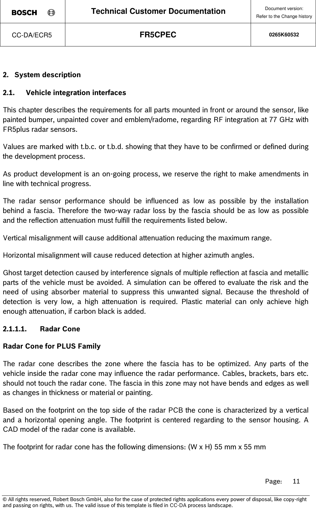 Page 11 of Robert Bosch FR5CPEC Radar sensor for vehicular use User Manual 