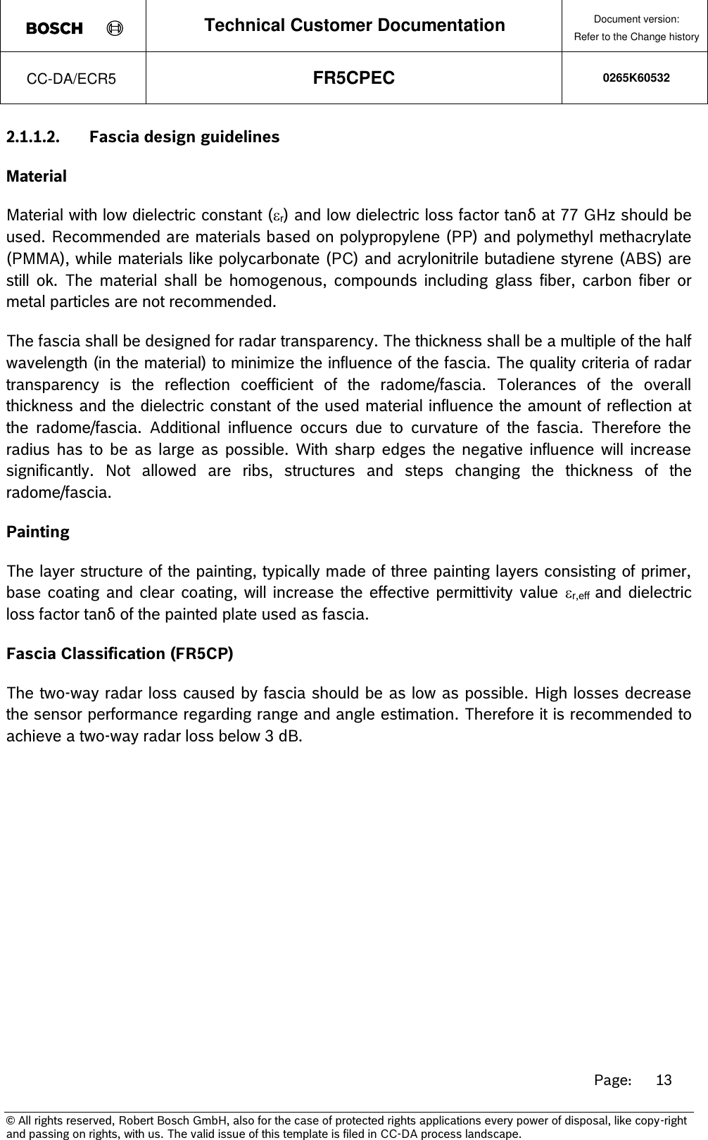 Page 13 of Robert Bosch FR5CPEC Radar sensor for vehicular use User Manual 