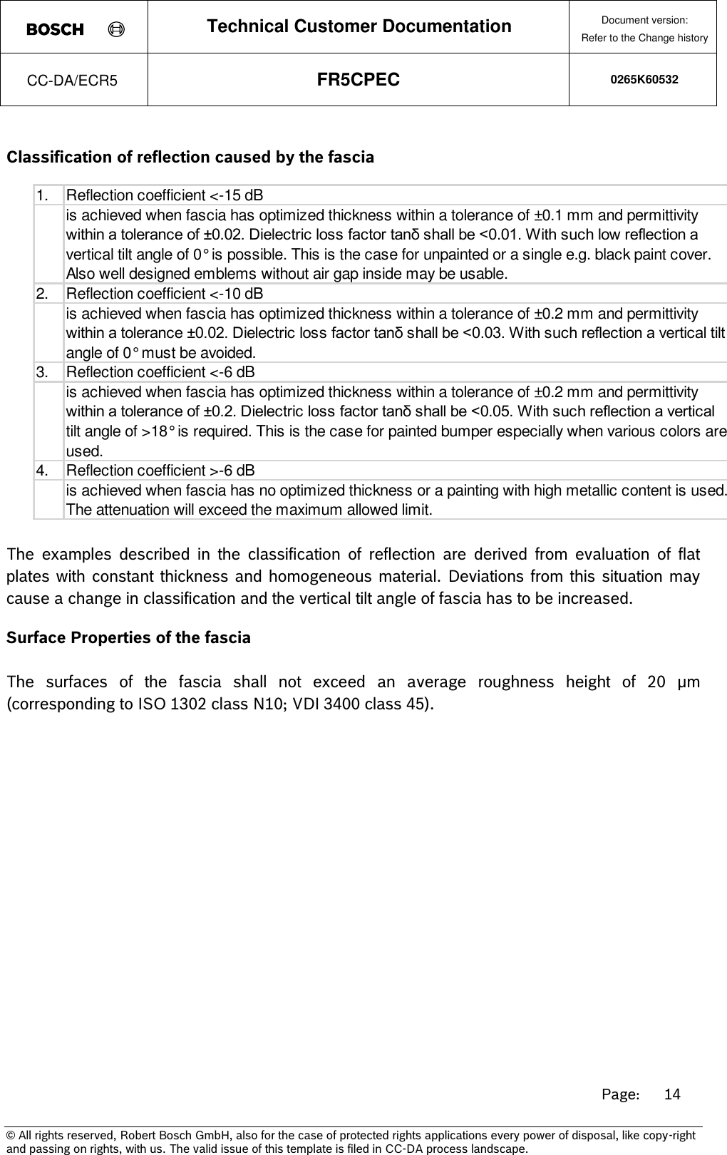 Page 14 of Robert Bosch FR5CPEC Radar sensor for vehicular use User Manual 