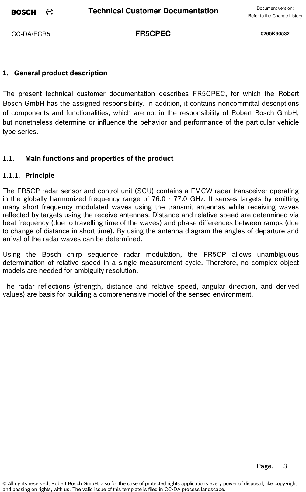 Page 3 of Robert Bosch FR5CPEC Radar sensor for vehicular use User Manual 