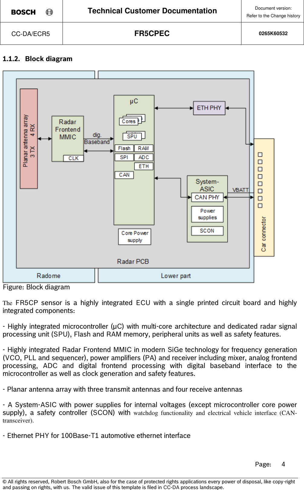 Page 4 of Robert Bosch FR5CPEC Radar sensor for vehicular use User Manual 