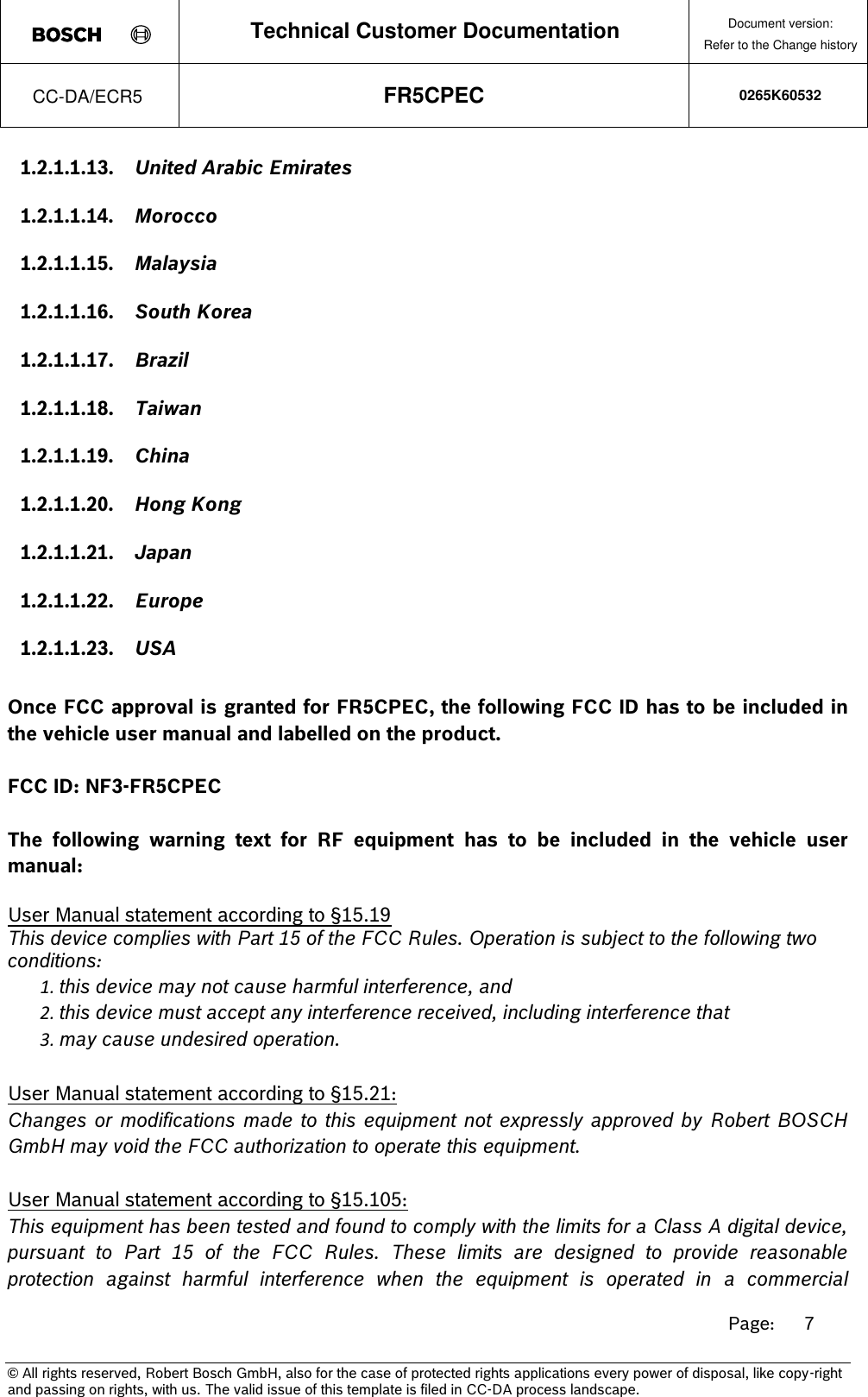 Page 7 of Robert Bosch FR5CPEC Radar sensor for vehicular use User Manual 