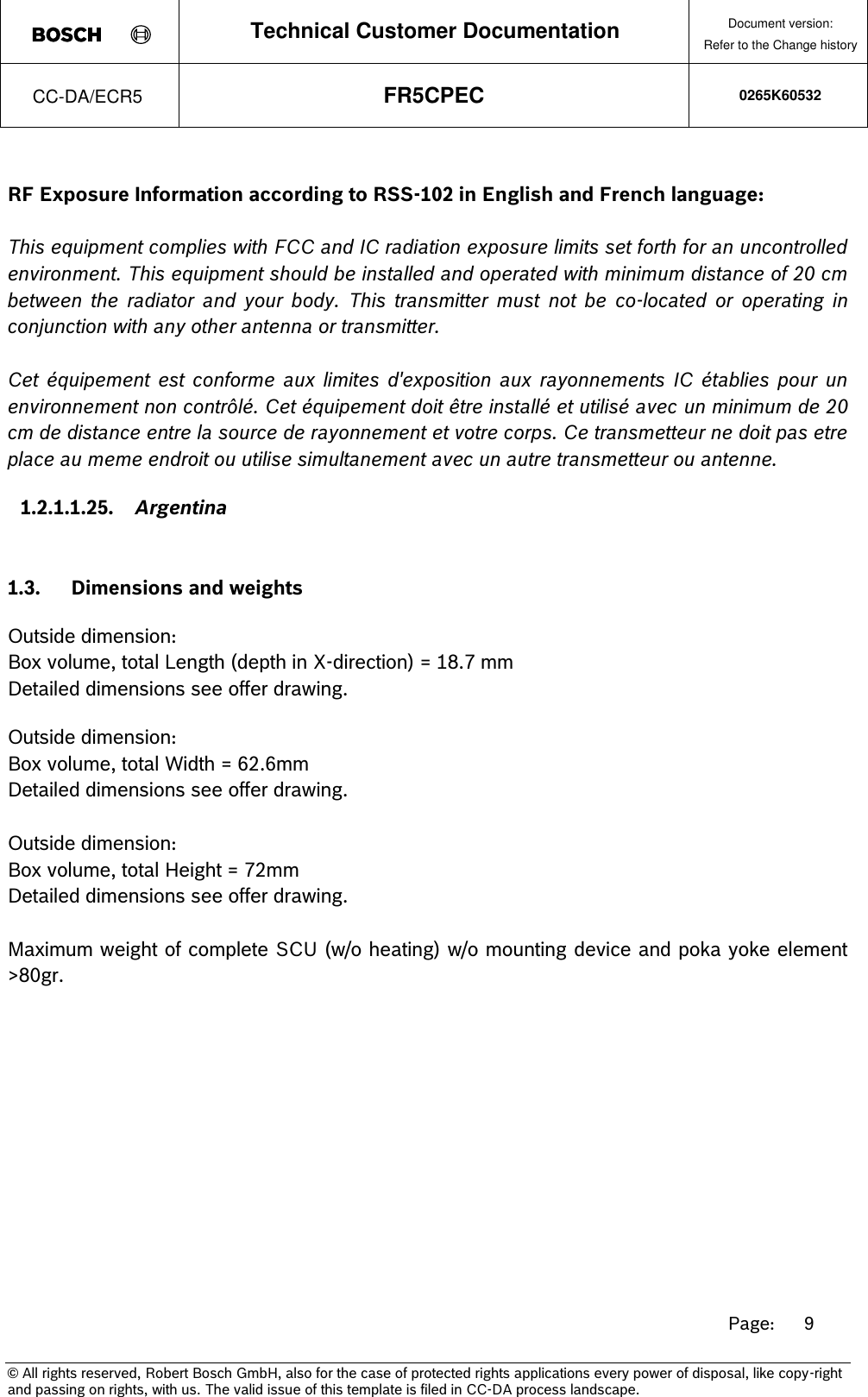 Page 9 of Robert Bosch FR5CPEC Radar sensor for vehicular use User Manual 