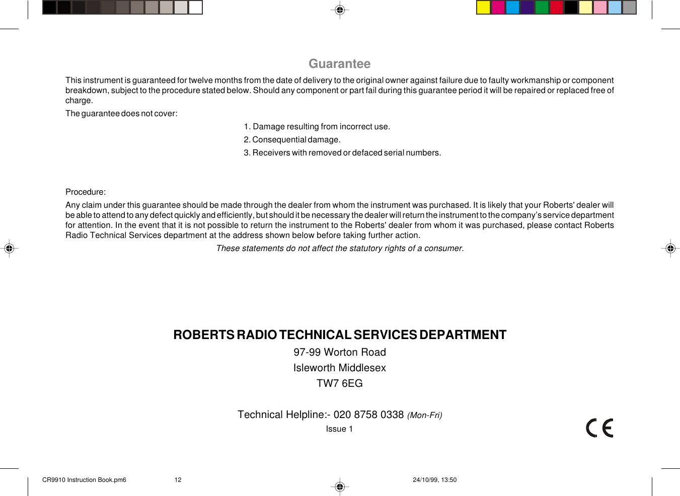 Page 12 of 12 - Roberts-Radio Roberts-Radio-Cr9910-Users-Manual- CR9910 Instruction Book  Roberts-radio-cr9910-users-manual