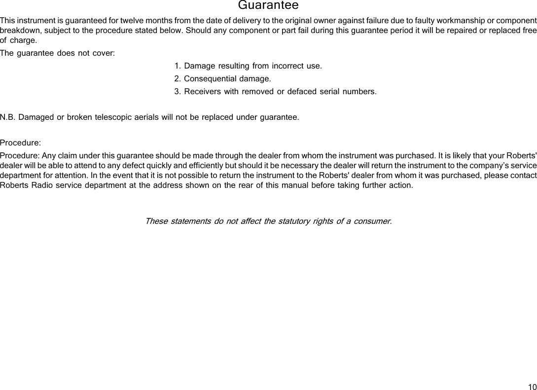 Page 11 of 12 - Roberts-Radio Roberts-Radio-R737-Users-Manual- R737 Instruction Book  Roberts-radio-r737-users-manual