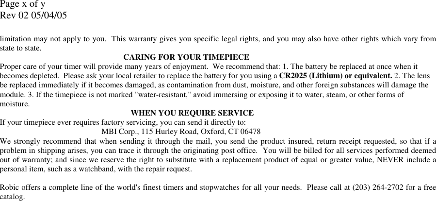 Page 9 of 9 - Robic Robic-Timer-Sc-554-Users-Manual- SC-554/SC-606 Instructions  Robic-timer-sc-554-users-manual