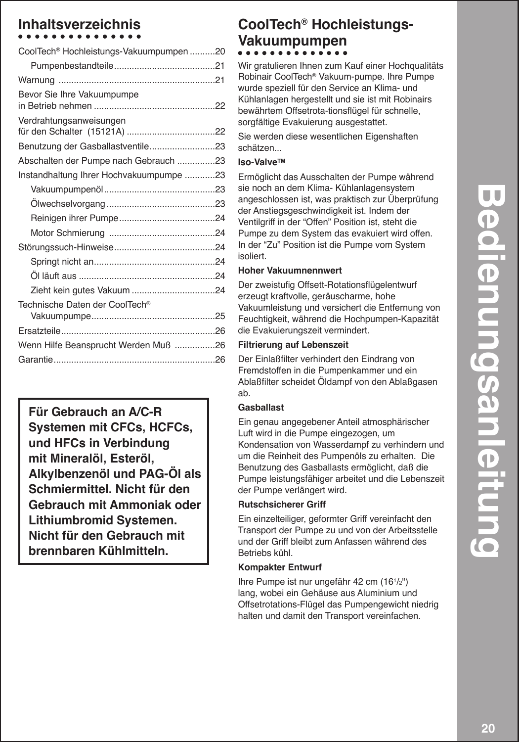 Page 2 of 9 - Robinair Robinair-High-Performance-Vacuum-Pump-15120A-15121A-Users-Manual-  Robinair-high-performance-vacuum-pump-15120a-15121a-users-manual